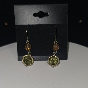 Elegant Green and Amber Drop Earrings